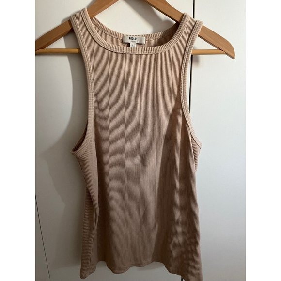 AGOLDE High Neck Rib Knit Latte Brown Tank Top Womens Sz Large L EXC - Picture 2 of 7
